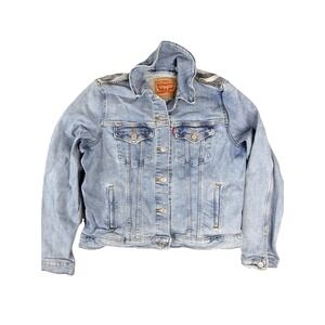 Levi's Denim Trucker Jacket L Light Wash Blue Custom Painted Floral Santana